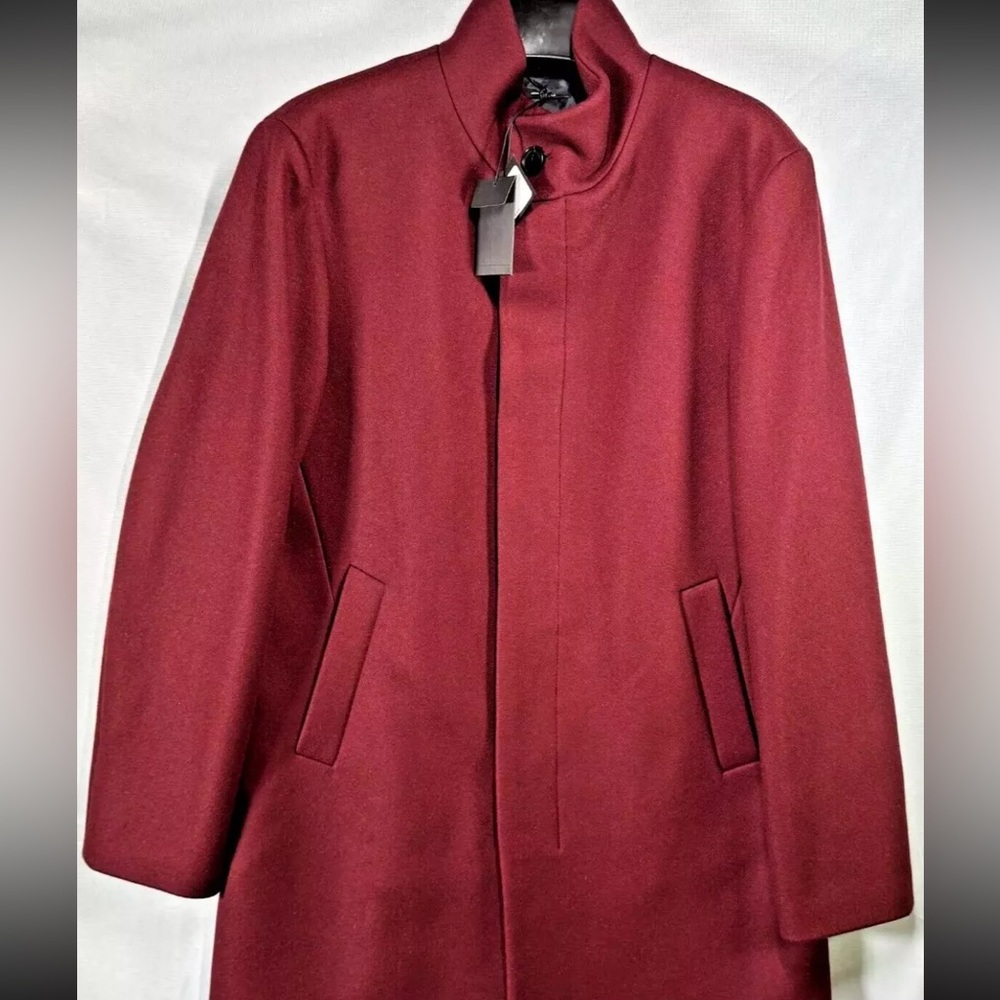 NEW Club Monaco Men's Wool Blend Covert Funnel Neck Coat Wine Red Size 40 $398